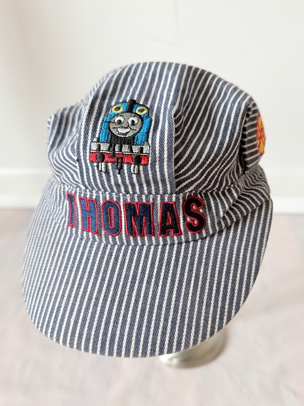 Thomas the Train Kids Cap navy blue and white hickory stripe elastic back 2015